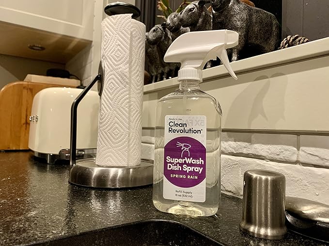 Clean Revolution SuperWash Dish Soap Starter Kit, Includes 3 18-Ounce Bottles One Trigger Sprayer, Compatible with Dawn Powerwash Sprayers, Spring Rain, Clear, 54 Fl Oz - Made in USA