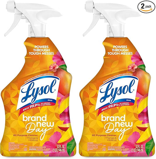 Lysol All-Purpose Cleaner, Sanitizing and Disinfecting Spray, To Clean and Deodorize, Mango & Hibiscus Scent, 32oz (Pack of 2)