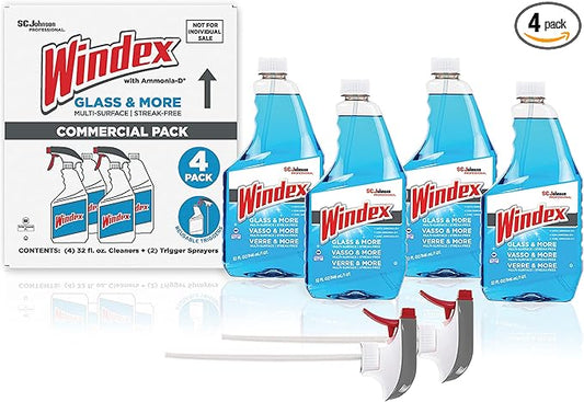SC Johnson Windex Original Glass Cleaner, Fresh Scent, 32 oz Spray Bottle, 4/Carton (327171)