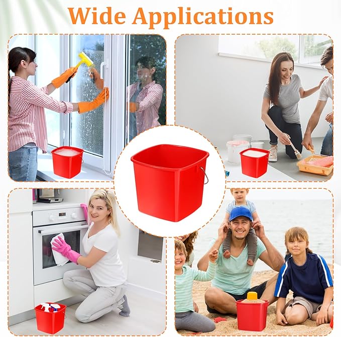 8 Pcs Cleaning Buckets, 3 Quart Square Cleaning Bucket Plastic Small Bucket with Stainless Steel Handle for Restaurant Kitchen Home Offices School