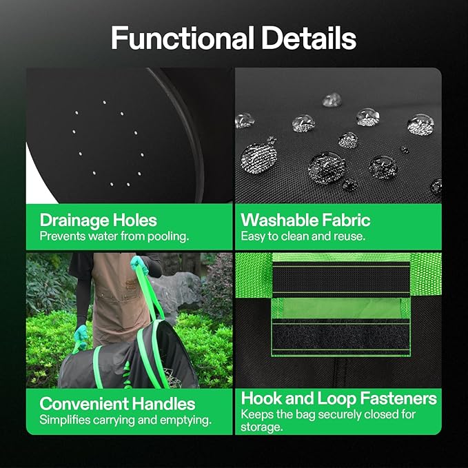 VIVOSUN 30-Gallon Collapsible Trash Can, Reusable Pop-Up Garden Bag with Hard-Shell Bottom, Leaf Scoops and Gloves, Yard Waste Container for Lawn Care and Camping, 2-Pack