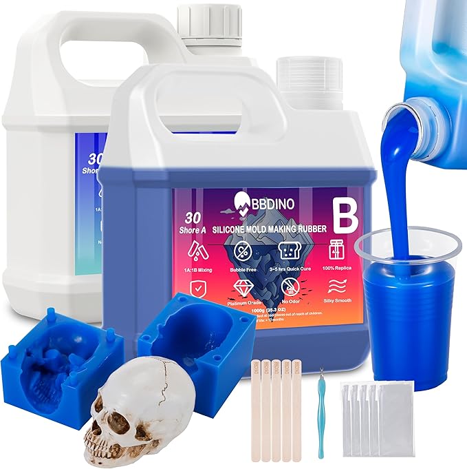 BBDINO Silicone Mold Making Kit, Liquid Silicone for Molds Making 30A Sapphire Blue, High Strength Silicon Rubber 4.4 lbs, 1:1 by Volume Ideal for Mold Casting of Resin/Jewelry/Candle/Concrete/Plaster