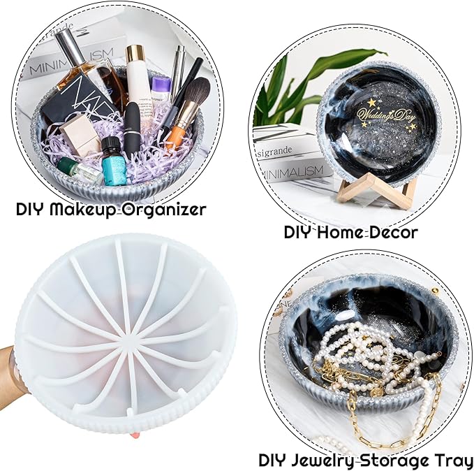 Large Resin Molds Silicone 10" 8'' Round Striped Deep Bowl Epoxy Resin Casting Mold 2 Pack Concrete Cement Mould for DIY Planter Jewelry Storage Container Makeup Organizer Candle Vessel Art Craft Mold