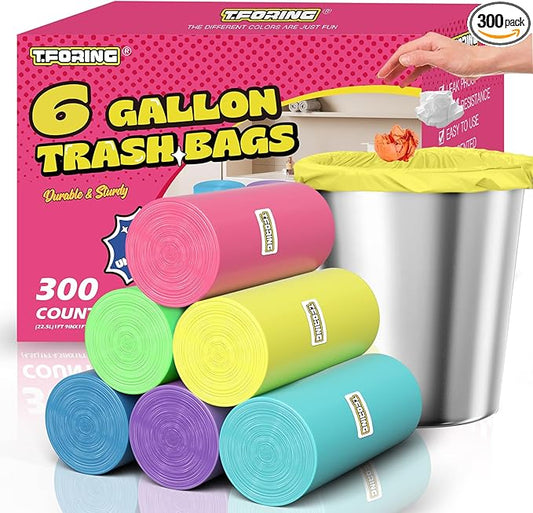 300 Count 6 Gallon Trash Bags - 22 Liter Colored Medium Garbage Bags Unscented 0.94 Mil Thick & Leakproof Wastebasket Liners for Kitchen Bathroom Home