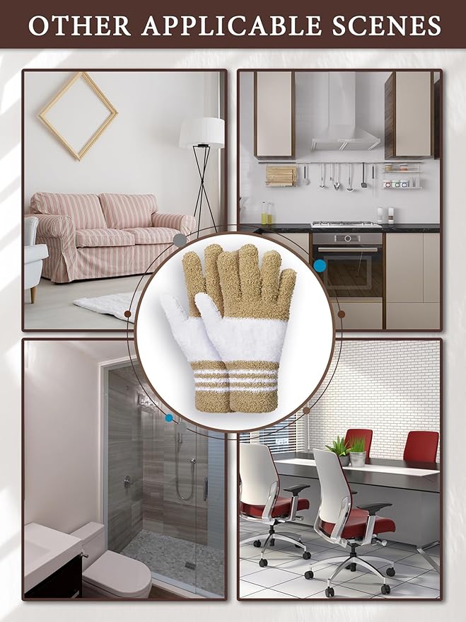 Patelai 3 Pairs Microfiber Plant Dusting Gloves Leaf Cleaning Gloves for Indoor Plants, Blinds, Furniture, House (Large,Dark Blue, Gray, Khaki, White)