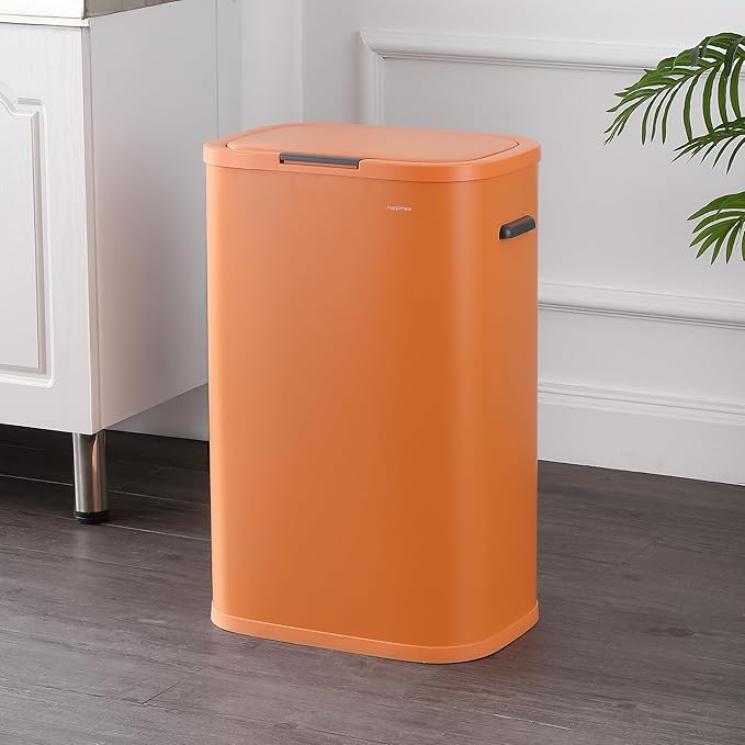 happimess HPM1017K Tammi Kitchen 14.5-Gallon Slim Metal Push Button Trash Can for Home, Kitchen, Laundry Room, Office, Bedroom, Bathroom, Carrot Cake