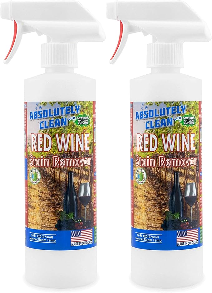Amazing Red Wine Stain Remover – Natural Enzymes Eliminate Wine Stains Fast - Cleans Carpet, Upholstery, Clothing, Table Cloth & More - USA Made (16oz 2 Pack)