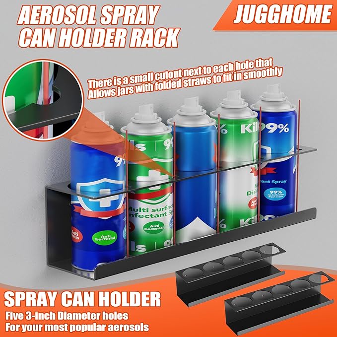 2 Pack Spray Paint Can Holder,Wall Mount Spray Bottle Holder,Heavy-Duty Aerosol Can Holders,Tool Organizer Rack for Garage,Craft Workspace and Home,Holds 10 Cans