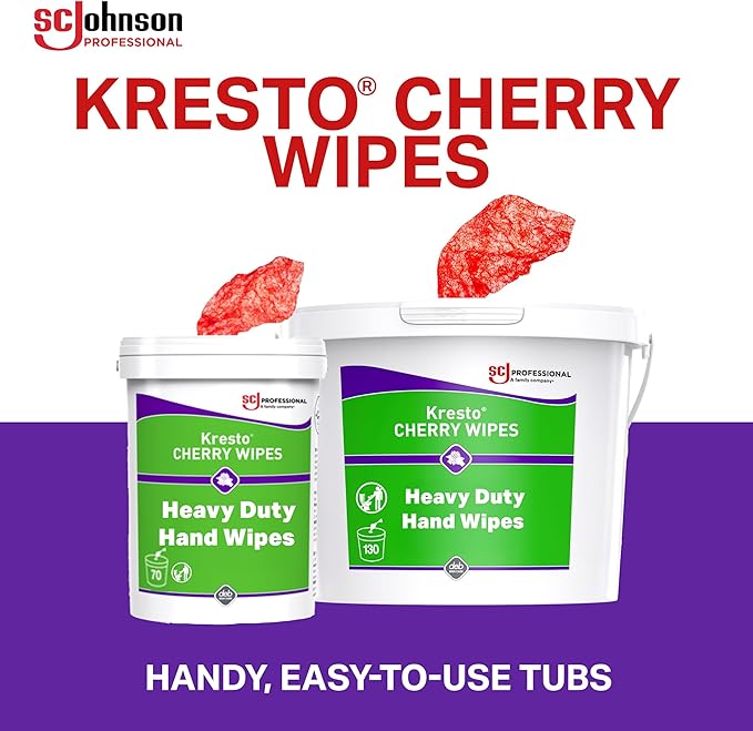 SC Johnson Professional Kresto Cherry Wipes for Heavy Duty Cleaning, 4-Pack of 130-count Buckets, Hand Cleaning Wipes for Mechanics and Other Professional Use