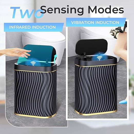 Bathroom Trash can with Automatic Touchless Lid, 2.6 Gallon Black Motion Sensor Small Garbage Can, Slim Waterproof Smart Trash Bin for Bedroom, Office, Living Room