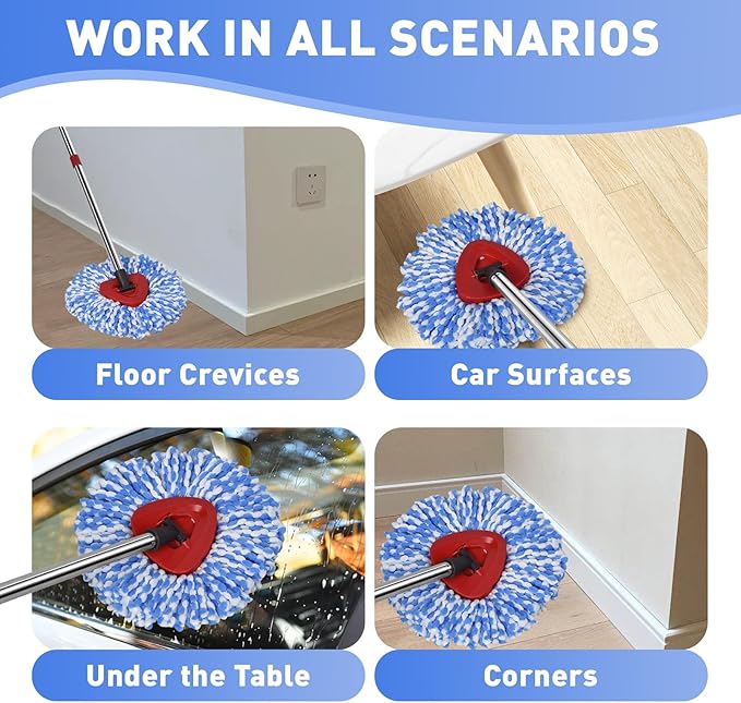 4 Pack Spin Mop Replacement Heads, Microfiber Mop Refills Compatible with Ocedar Mop Heads Replacements 2 Tank System, Replace Head Safe for Cleaning All Hard-surfaced Floors