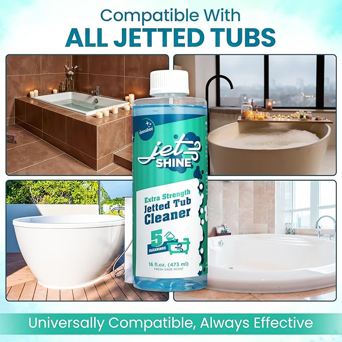 Jetted Tub Cleaner for Jacuzzi, Bathtubs, Whirlpools - Pack of 3, 16oz Sage Scented Jacuzzi Tub Cleaner to Help Clean Dirt and Soap Buildup, 5 Cleanings per Bottle