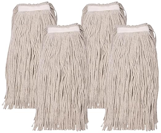 SPARTA Flo-Pac Cotton Mop Head, Cut-End, Narrow Band with White Band for Organized Cleaning, 36 Inches, Tan (Pack of 4)
