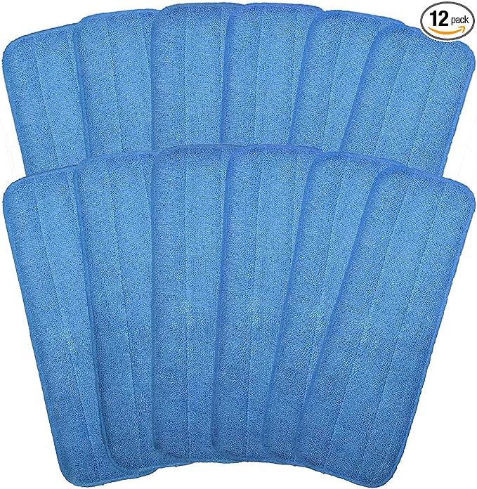 Microfiber Mop Pads, 18.5 x 6.3 Inch Reusable and Washable Spray Mop Pads, Wet and Dry Household Mop Pad Replacement, Set of 12(Blue)