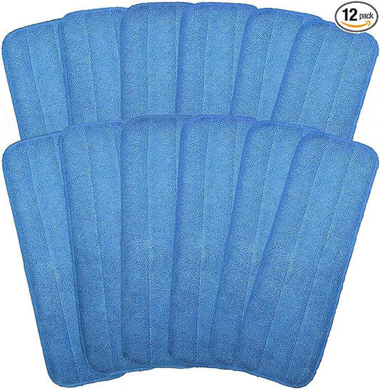 Microfiber Mop Pads, 18.5 x 6.3 Inch Reusable and Washable Spray Mop Pads, Wet and Dry Household Mop Pad Replacement, Set of 12(Blue)