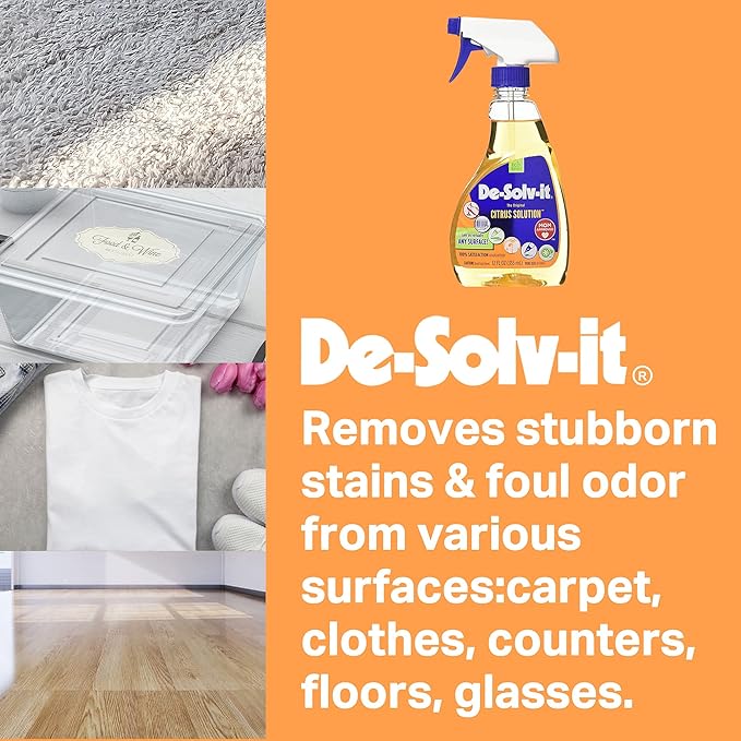Orange-Sol De-Solv-It Citrus Solution - Odor & Stain Remover for Cloth, Wood, Glass & More, 12-Ounce