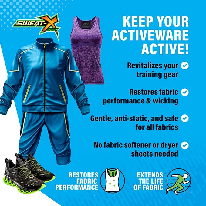 Sweat X Original Activewear Laundry Detergent – Remove the Worst Odors & Toughest Stains – High Performance Sports Wash for Training Gear & All Fabric Types – 45 Loads – 1 Pack
