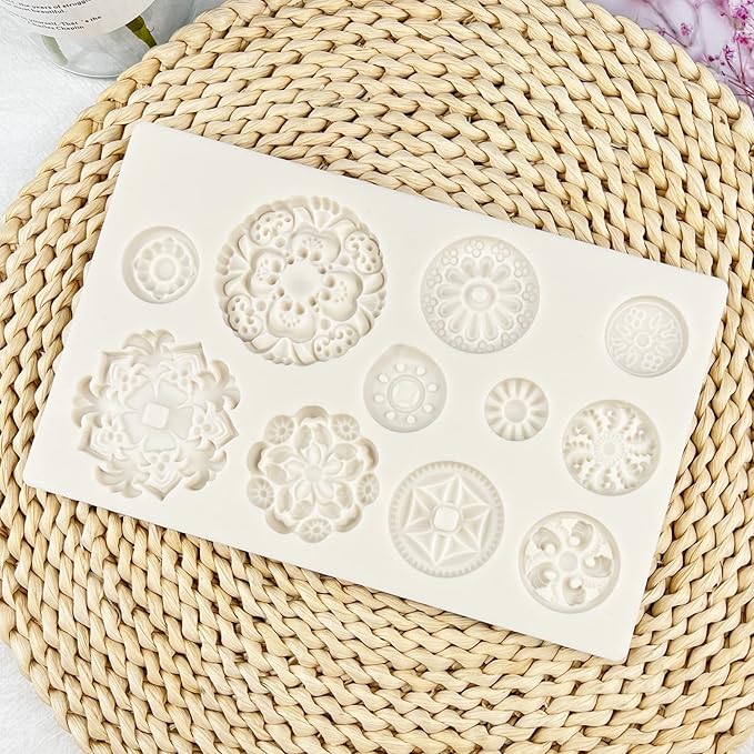 Baroque Gemstone Fondant Molds - Embossed Cupcake Decorating Molds for Wedding Dessert Setting, Sugar Craft, Cookies, Gum, Flower Paste, Marzipan, Polymer Clay, Epoxy