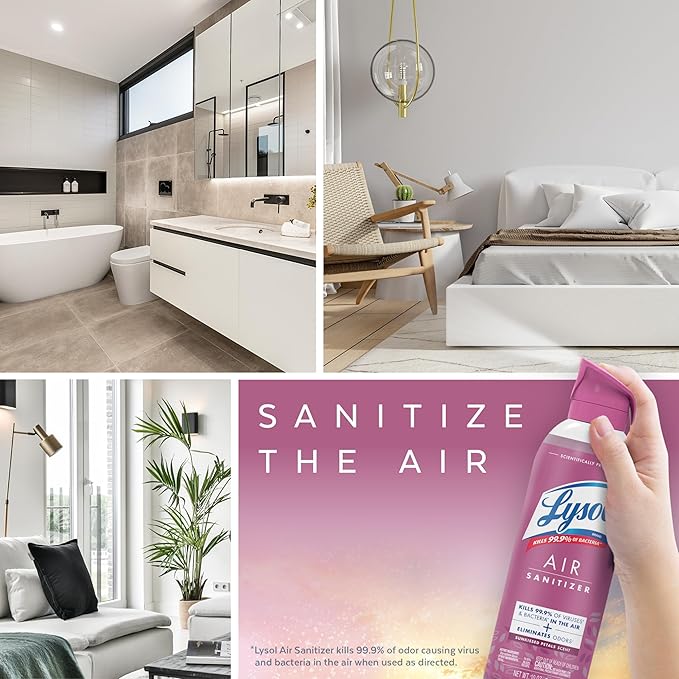 Lysol Air Sanitizer Spray with Odor Eliminator for Home & Office, Sanitizing Spray, Air Freshener Alternative, Sunkissed Petals Scent, 10 oz (Pack of 3)