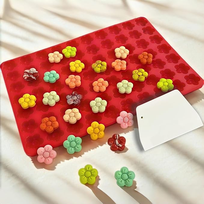 Small Flower Candy Molds Silicone Chocolate Gummy Molds, Blossom Silicone Fondant Cake Mold Mint Molds with Scraper (flower)