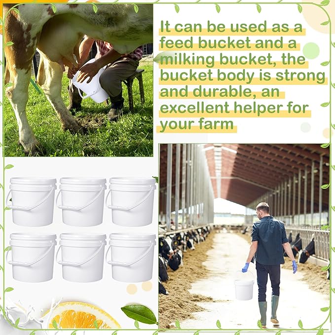 Leinuosen 8 Pcs Plastic Bucket with Handle and Lid Durable Heavy Duty Food Safe Bucket Pail Container for Multipurpose Storage Paint Art Crafts Projects, BPA Free(1.3 Gallon,White)