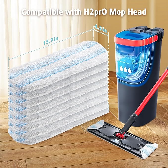 AIR U+ Mop Replacement Pads for O Cedar H2prO Flat Mop System, 8 Pack Mop Pads, Machine Washable Reusable Microfiber Mop Heads Replacements for O-Cedar H2Pro Refills Clean for ALll Floors Types