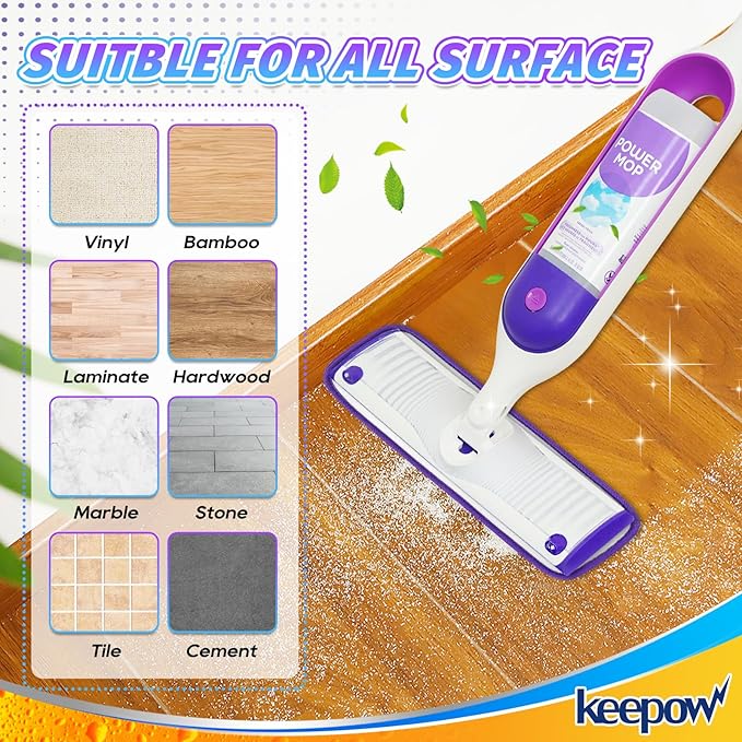 KEEPOW Reusable Power Mop Refill Pads for Swiffer Power Mop, Powermop Mopping Pad Refills for Wood Floor Cleaning, Machine Washable Microfiber Mop Pads for Wet and Dry Use, 4 Pack