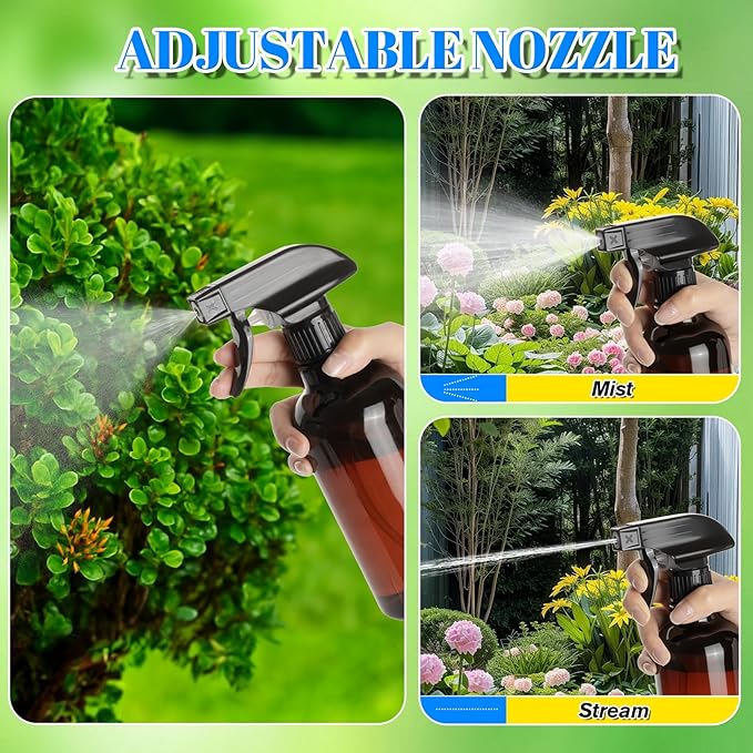 DIYSELF Spray Bottle for Cleaning Plastic Spray Bottles 16 oz 500ml Squirt Bottles for Liquids Amber Clear Spray Bottles for Cleaning Empty Plastic Spray Bottle for Home and Garden (2 Pack)