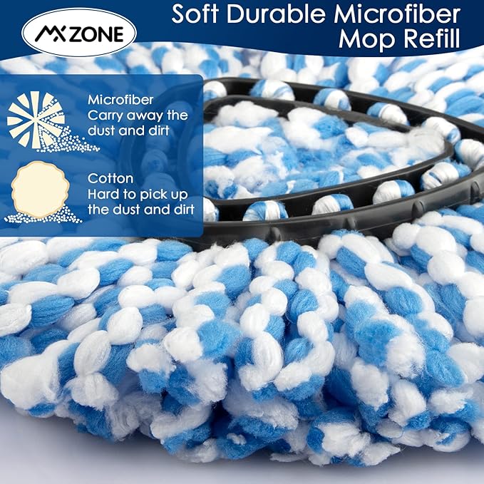 Spin Mop Head Replacement - 4 Pack Microfiber, Blue for O-Ceda Spinning Mop, EasyWring RinseClean, 2 Tank System Bucket