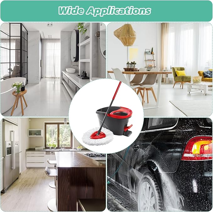 4 PCS Spin Mop Replacement Head,100% Microfiber Mop Heads Replacements with Cedar Mop Replace,360 Degree Round Spin Mop Replacement Head for Easy House Cleaning Floor Mopping