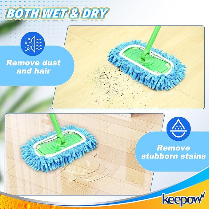 KEEPOW Reusable Microfiber Mop Pads Compatible with Swiffer Sweeper & Mop Deluxe 2-in-1, Wet & Dry Mopping Cloths for All Floors, Compatible with Swiffer Dry Sweeping Cloths for Cleaning (4 Pack)