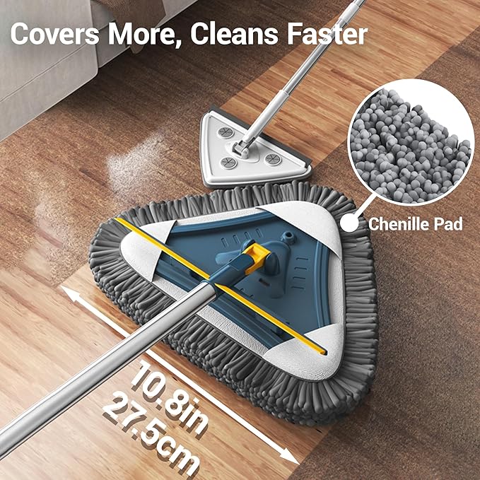 7-in-1 Wall Cleaner, Triangle Mop Set with 7 Replaceable Heads and Adjustable Long Handle for Walls, Floors, Windows, Ceilings, Baseboards (Navy Blue)