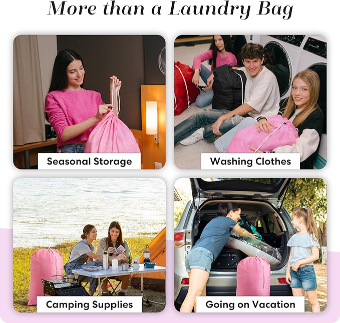 Nylon Laundry Bag - Locking Drawstring Closure and Machine Washable. These Bags will Fit a Laundry Basket or Hamper and Strong Enough to Carry up to Three Loads of Clothes. (Pink)