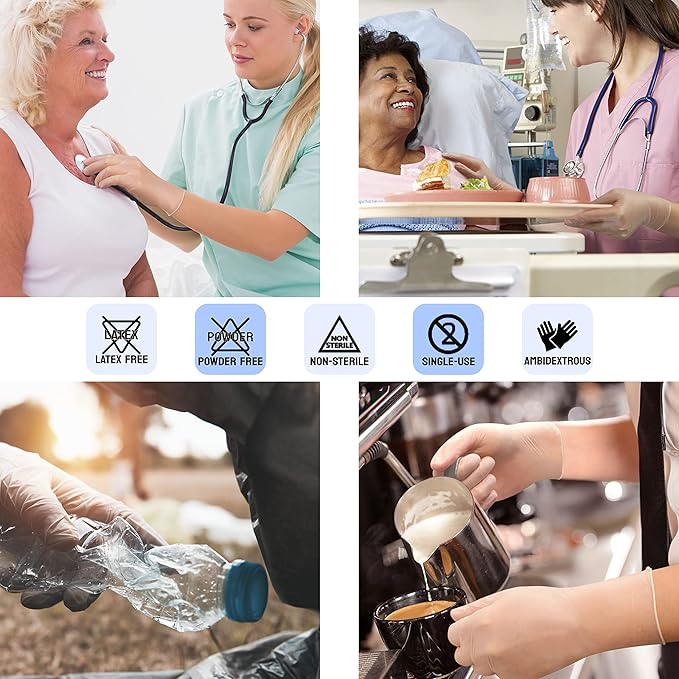 Safe Health Vinyl Exam Disposable Gloves, Free of Latex & Powder, Clear, 3.5 Mil, Medical Grade