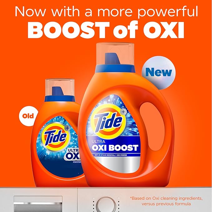 Tide Ultra Oxi Boost Liquid Laundry Detergent, 132 fl oz, 94 Loads, Advanced Stain Remover, Laundry Detergent Liquid with Extra Oxi Power (Packaging May Vary)