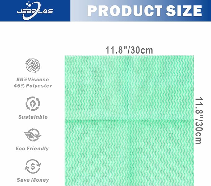 JEBBLAS Handi Wipes Reusable Cloths Dry Cleaning Cloths Dish Towel Kitchen Towel Handy Cleaning Wipes,Pack of 50, Green