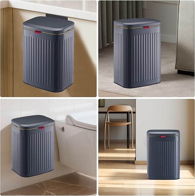 2.11Gallon 8L Carbon Steel Trash Can Door Compost Bin Wall Mounted 2 Ways Sliding Lid Compost Bin Countertop Kitchen Hanging Cabinet Door Trash Bin Metal Garbage Bin Cubo de Basura Grey