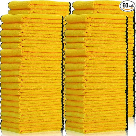 Tallew 60 Pcs Microfiber Towels 16 Inch x 16 Inch Microfiber Cloth Car Drying Towels for Cars Washing Polishing Office Windows Cleaning Household Supplies (Yellow)