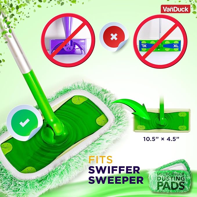 VanDuck Floor Duster Refill Compatible with Swiffer Sweeper Mop (2 Pack) - Microfiber Pet Heavy Duty Dry Cloth Refills - Reusable Mop Pad