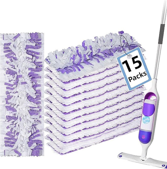 Disposable Mopping Pad Refills for PowerMop Multi-Surface Mop and PowerMop Wood Mop, Spray Clean Pads Replacement (Purple -15)