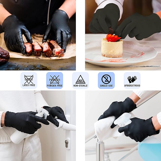 Safe Health NITRO-V Nitile-Vinyl Synthetic Dispoable Gloves, Free of Latex & Powder, Wisteria, Black, Housework, Tattoo