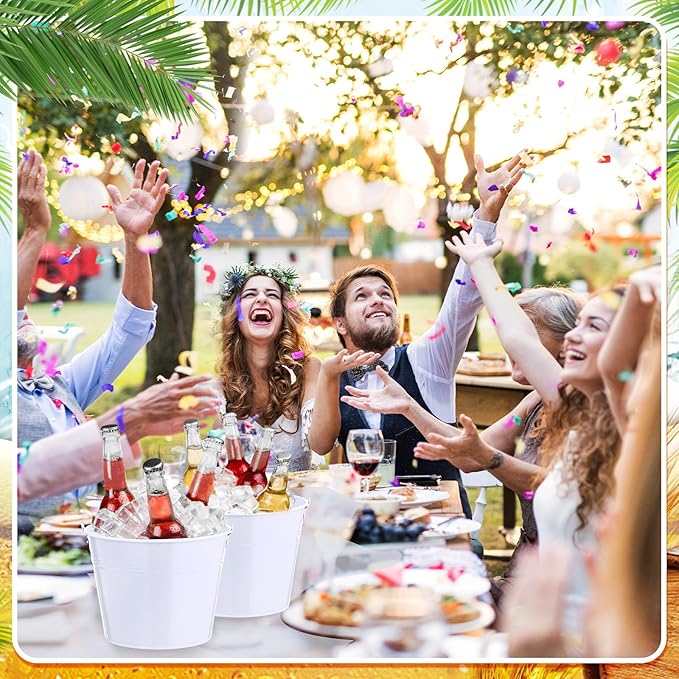 Zopeal 6 Pcs Large Metal Bucket Beer Bucket Galvanized Steel Pail with Handle for Gifts Basket Ice Candy Party(9 x 7 x 7 Inch,White)