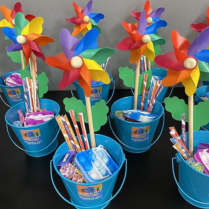 HAKZEON 10 Pack 4.72 x 4 Inches Mini Metal Buckets, Metal Pails with Handle, Metal Bucket with Handle for Crafts and Party Favors, Blue