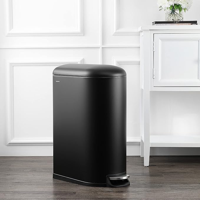 happimess HPM1009B Roland Mini 2.6-Gallon Step-Open Trash Can with Soft-Close Lid, Modern, Minimalistic, Fingerprint Proof for Home, Kitchen, Laundry Room, Office, Bedroom, Bathroom, Black