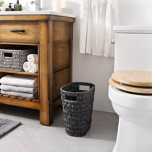 GRANNY SAYS Wicker Waste Basket, Waterproof Bathroom Trash Can, Decorative Boho Waste Baskets with Handles, Waste Basket for Bedroom, Office, 19 Liters/5 Gallons