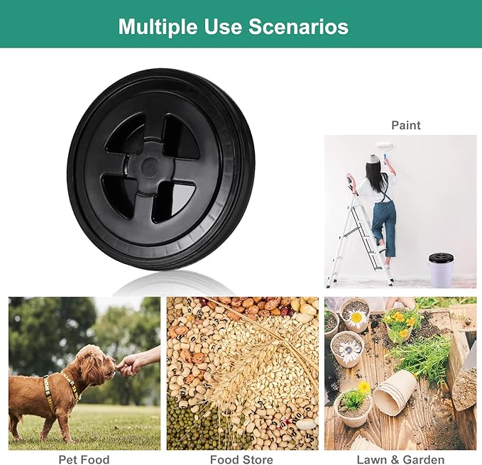 4 Pieces 5 Gallon Bucket Lid with Bucket Lid Opener,Plastic Storage Bucket Leak-Proof Screw Seal Lids,Pet Food Storage Container Lid for Home Paint Storage Buckets