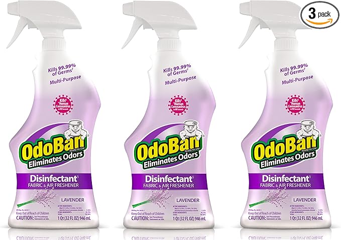 OdoBan Ready-to-Use Disinfectant and Odor Eliminator, Set of 3 Spray Bottles, 32 Ounces Each, Lavender Scent