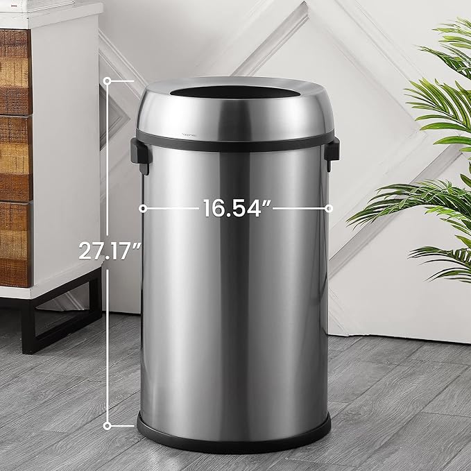 happimess HPM1015A Chuck Kitchen/Office 17.2-Gallon Open-Top Trash Can, Modern, Minimalistic, Fingerprint Proof for Home, Kitchen, Laundry Room, Office, Bedroom, Bathroom, Chrome