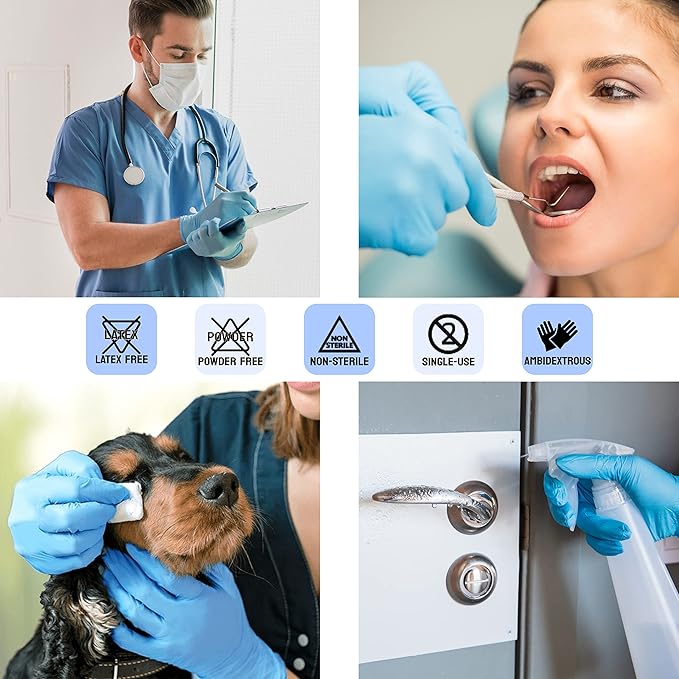 Safe Health NITRO-V Nitrile-Vinyl Synthetic Exam Disposable Gloves, Latex Free, Powder Free, Blue, Case of 1000, Medium, Medical Grade, Clinic, Nursing, Food, Hair Salon, Cleaning, Housework