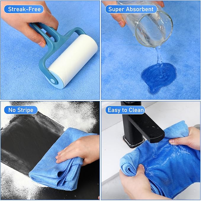 Newwiee 3 Pcs Extra Large Microfiber Cleaning Cloth 30" x 20" Washable Reusable Microfiber Towel Streak Free Lint Free Cloth for Cleaning Home Glass Office Window Bathrooms (Blue)